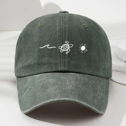 Wave Turtle Sun Printed Baseball Cap For Men And Women