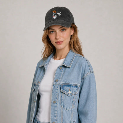 Vintage Washed Ghost Pumpkin Spider Web Graphic Baseball Cap