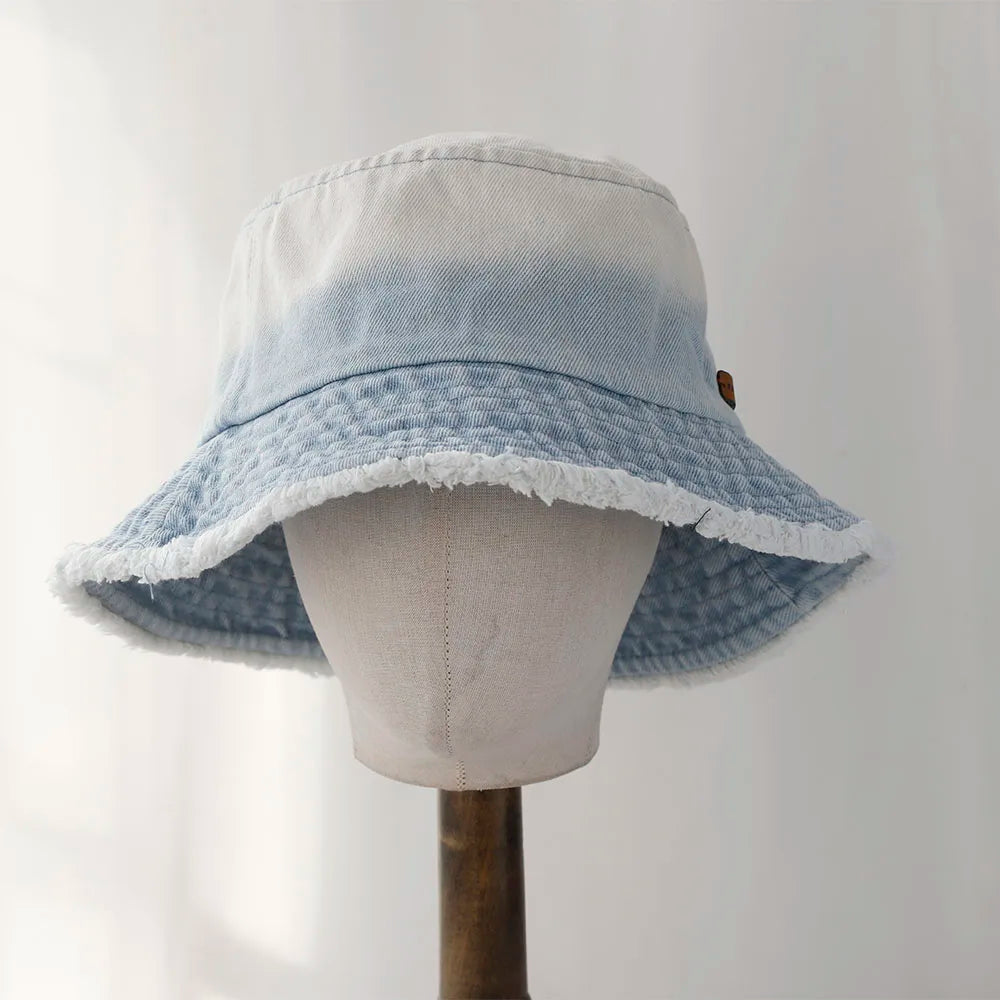Cool Blue Cowboy Bucket Hat with String Men Denim Beach Sun Hat for Women