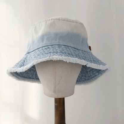 Cool Blue Cowboy Bucket Hat with String Men Denim Beach Sun Hat for Women