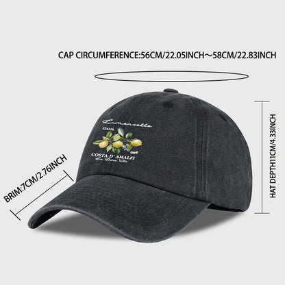 "Limoncello Costa D'Amalfi" Lemon Print Washed Baseball Cap