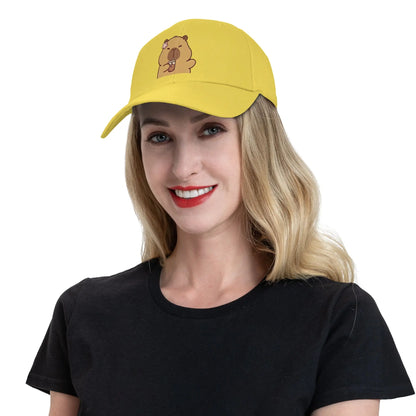 Cartoon Capybara Drinking Milk Tea Baseball Caps