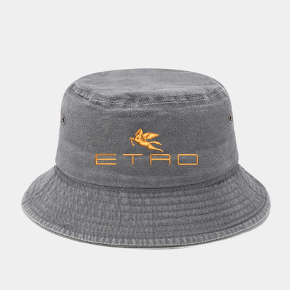 'E.T.R.O'  Washed Retro Sunshade Embroidered Fisherman Hat Bucket Hat