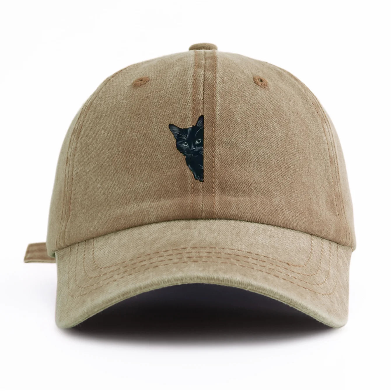 Black Cat Print Washed Baseball Cap For Adults