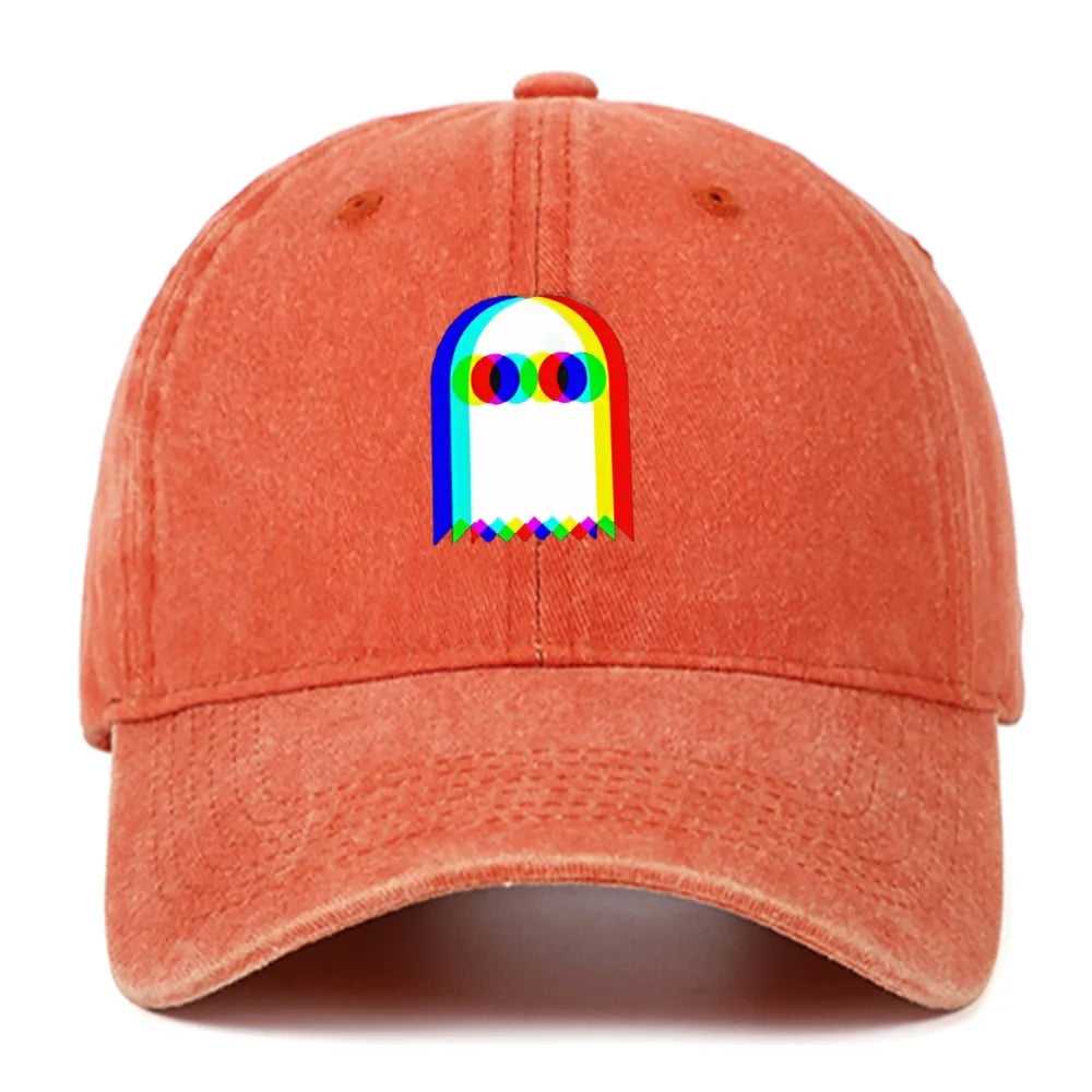 Retro Rainbow Ghost Print Washed Baseball Cap