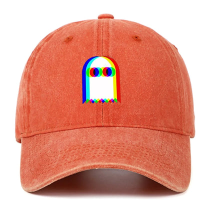 Retro Rainbow Ghost Print Washed Baseball Cap