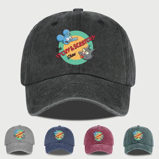 Itchy & Scratchy Show Print Washed Baseball Cap