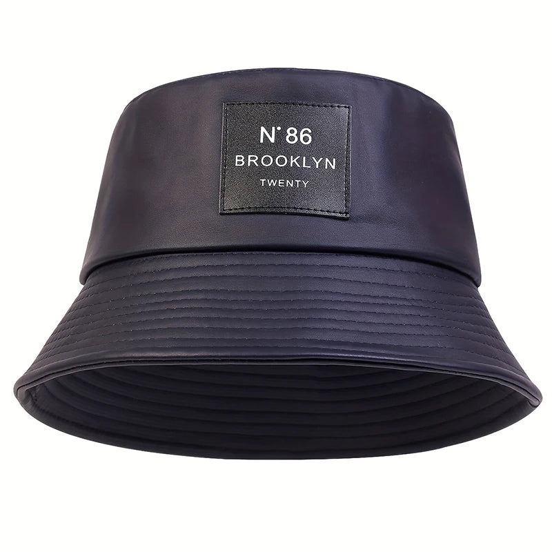 Unisex N86 Label Personality Pu Leather Bucket Hats Fishermen Caps