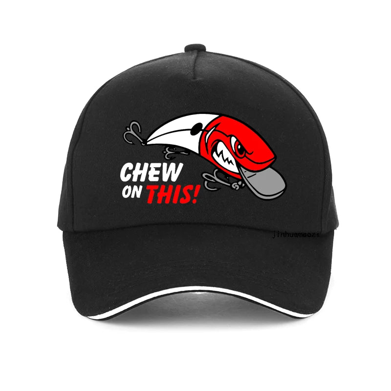Outdoor Men Fishing Hat Cartoon Funny Chew On This Baseball Cap