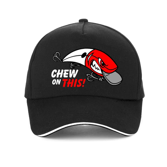 Outdoor Men Fishing Hat Cartoon Funny Chew On This Baseball Cap