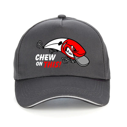 Outdoor Men Fishing Hat Cartoon Funny Chew On This Baseball Cap