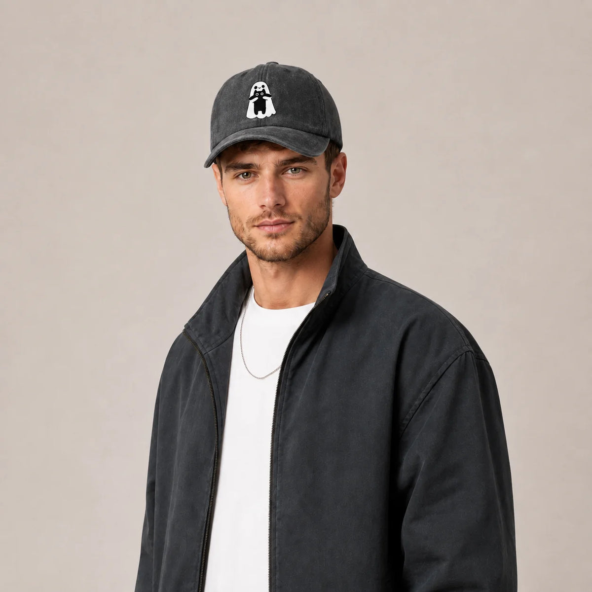 Ghost In Necktie Graphic Baseball Cap
