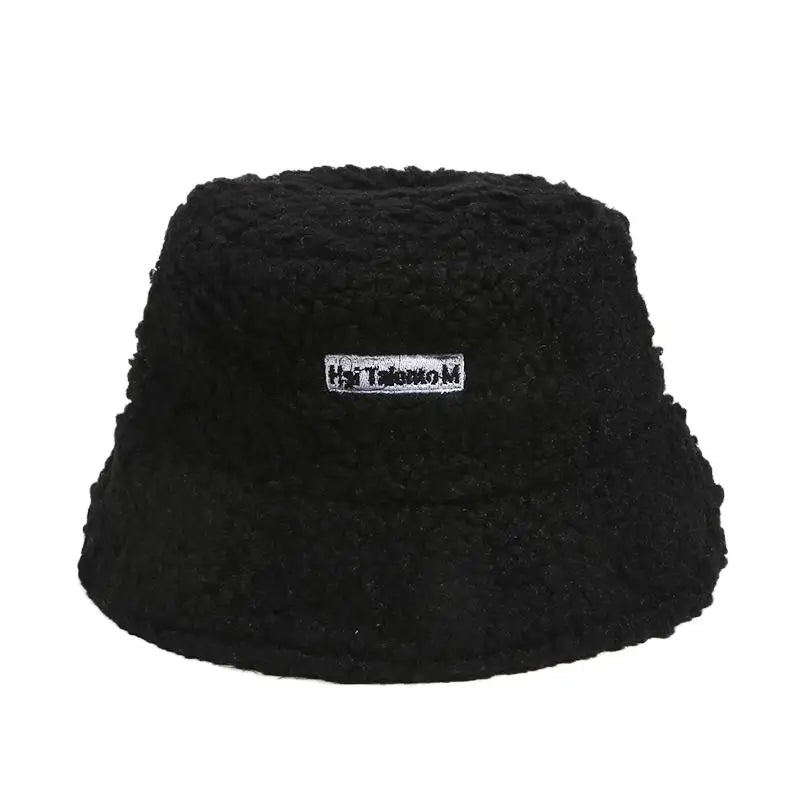 Winter Girl Boy Bucket Hat Cute Lamb Wool Letter Fisherman