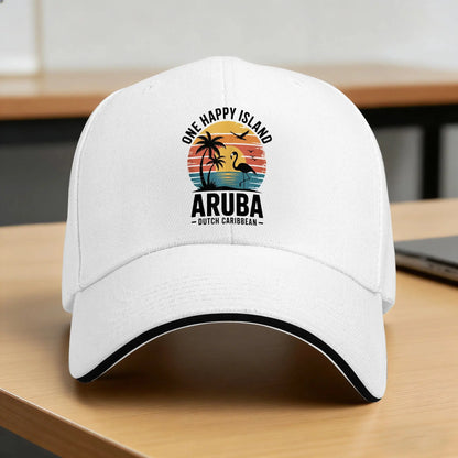 Aruba One Happy Island Flamingo Sunset Retro Baseball Cap