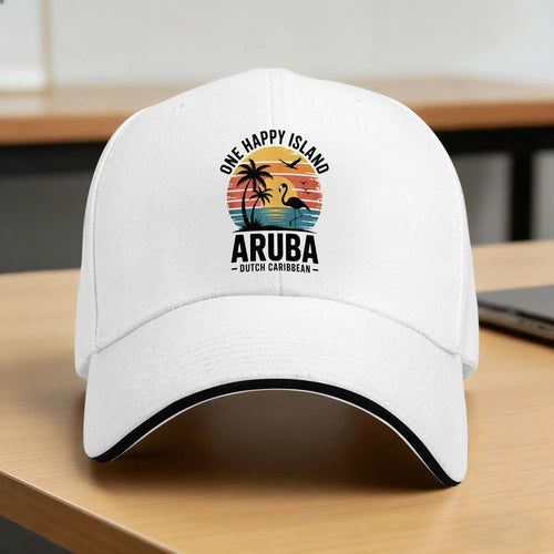 Aruba One Happy Island Flamingo Sunset Retro Baseball Cap