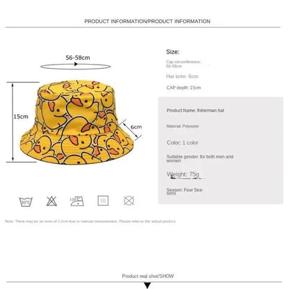 Double Sided Yellow Duck Bucket Hat Fisherman's Hat Trendy Design Versatile Style