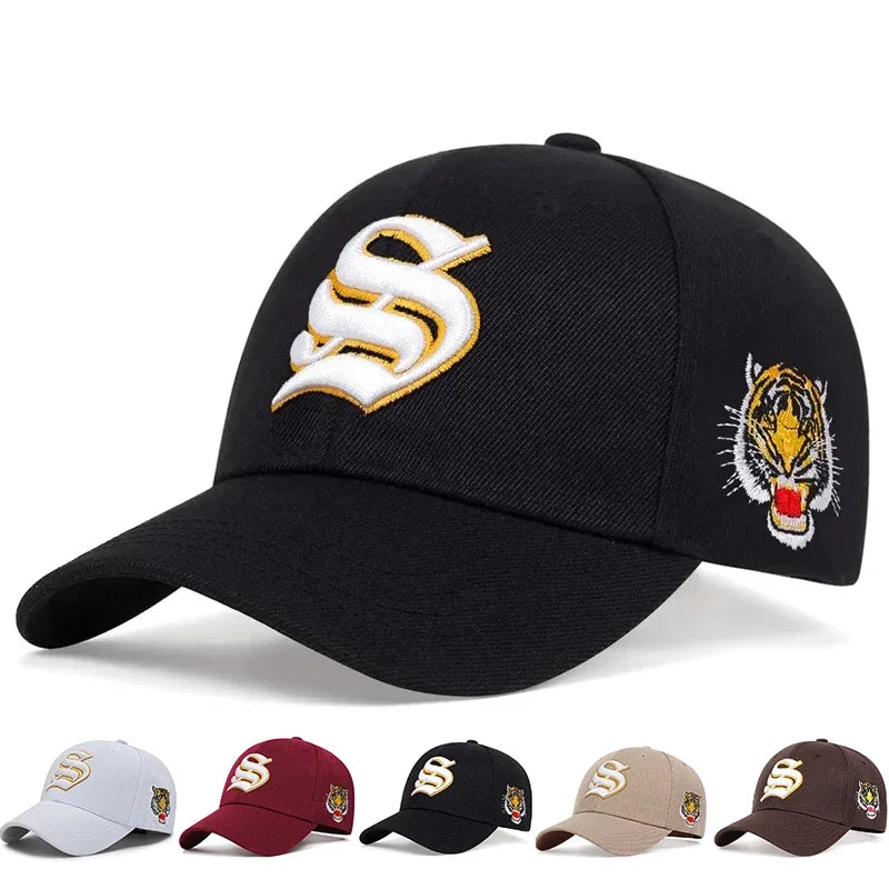 Unisex S Letter Side Tiger Embroidery Baseball Caps