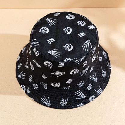 Cross-border Halloween Atmosphere, Fashionable Printed Rose Finger Skull Bucket Hat