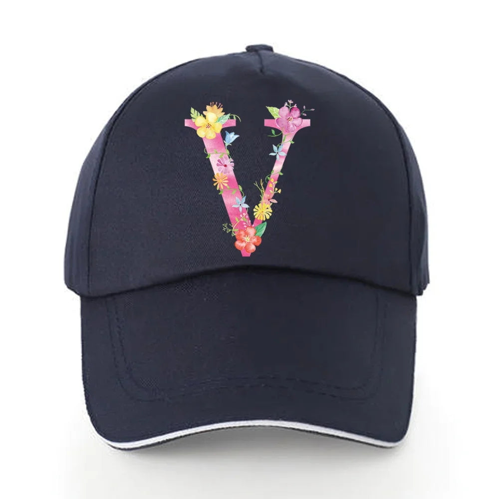 Men Baseball Cap Pure Cotton Adjustable Back Buckle Hat Pink Letter Print