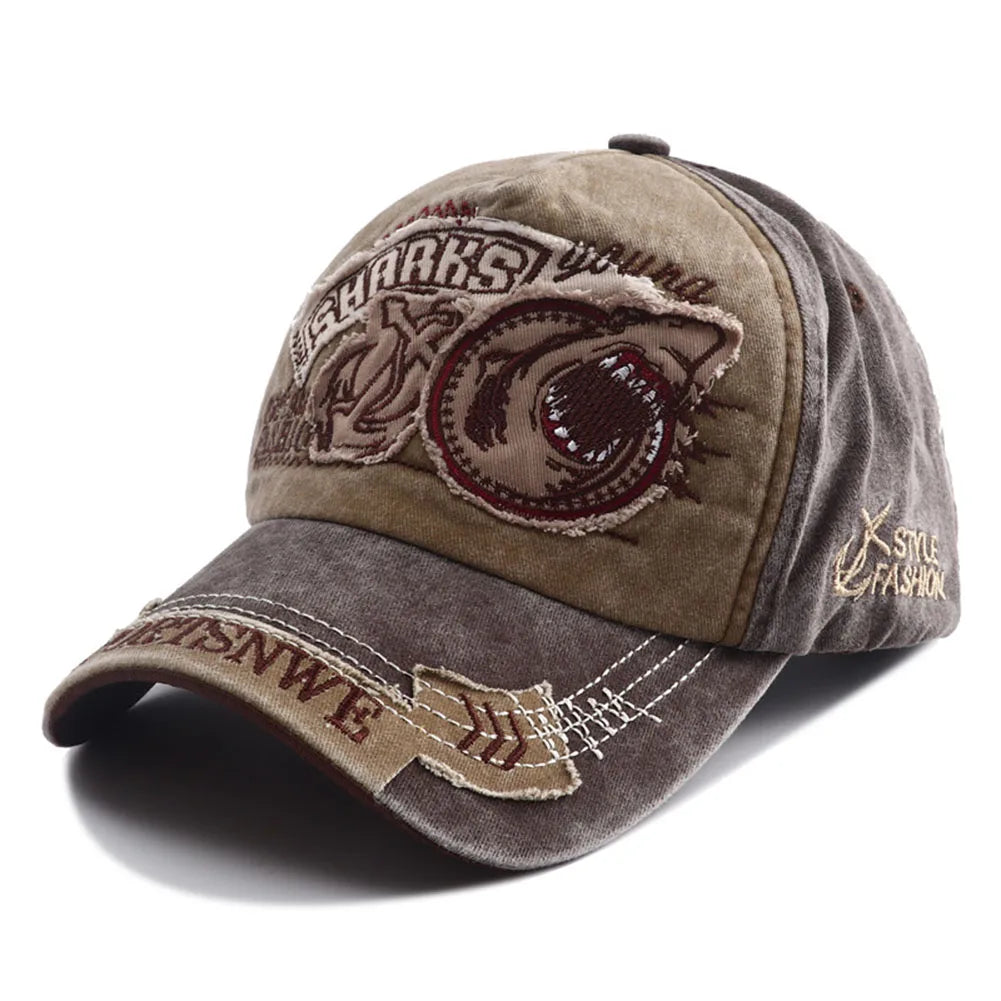 New Designer Vintage Shark Hat Embroidery Baseball Cap