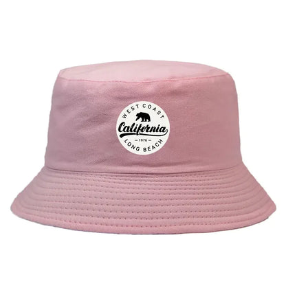Summer 1976 California Long Beach Print Bucket Hat Woman Man Panama Hat Unisex Travel Sun Fisherman Cap