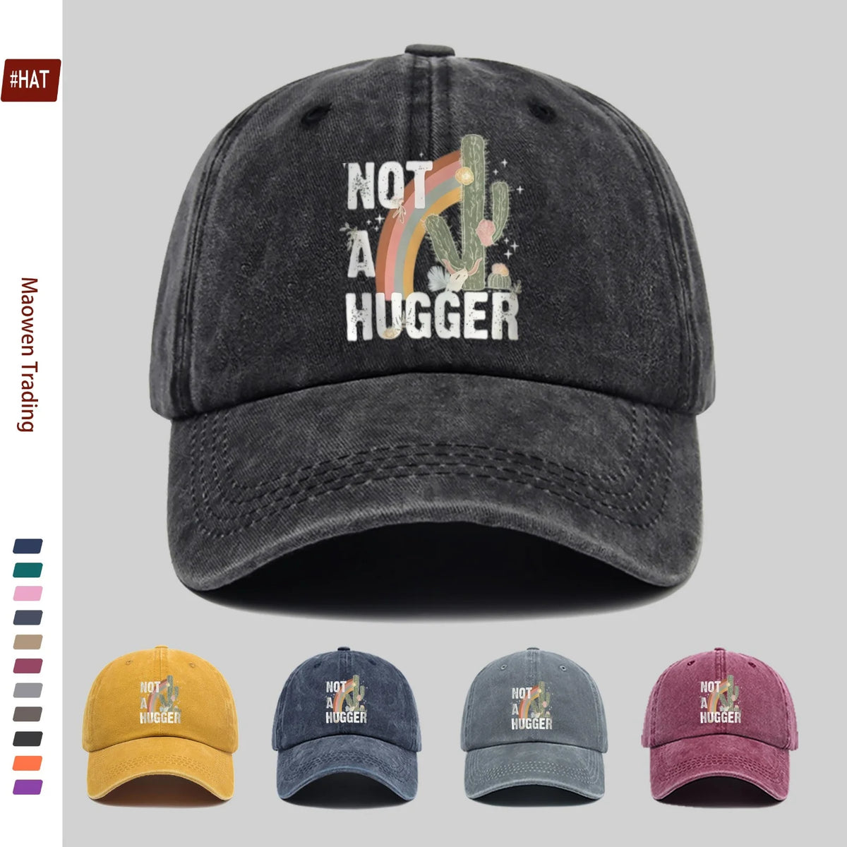 Rainbow and Cactus "Not a Hugger" Print Baseball Cap