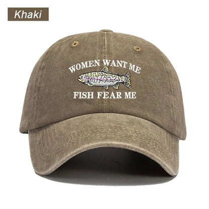 Women Want Me Fish Fear Me Washed Baseball Cap
