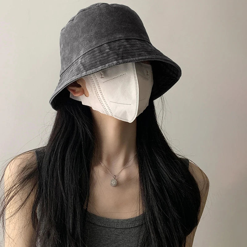 Bucket Hat Retro Washed Denim Fisherman Hat Fashionable And Versatile Sun Hat