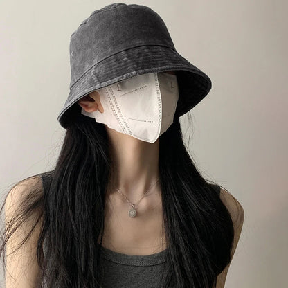 Bucket Hat Retro Washed Denim Fisherman Hat Fashionable And Versatile Sun Hat
