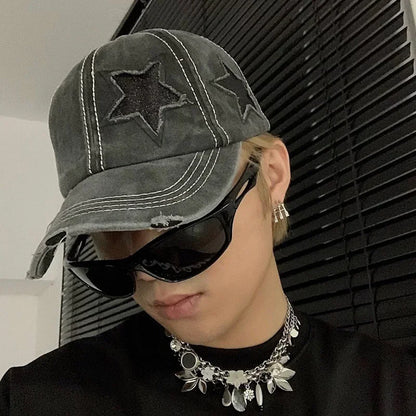 Retro Star Washed Denim Hole star Baseball Cap