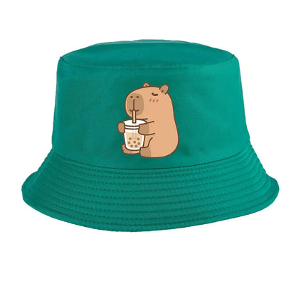 Summer Spring Ladies Cotton Korean Casual  Sunprotection Capybara Bucket Hat