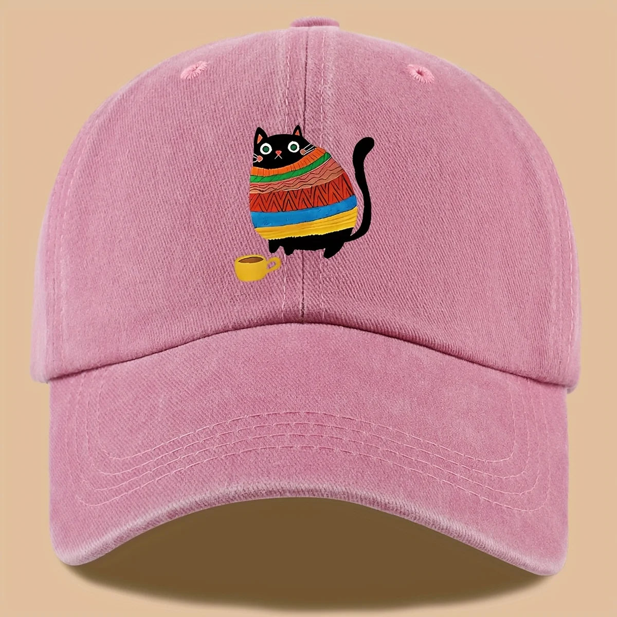 Cat Print Trucker Hat Vintage Washed Baseball Cap