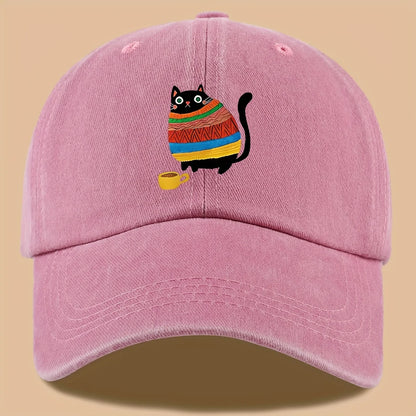 Cat Print Trucker Hat Vintage Washed Baseball Cap