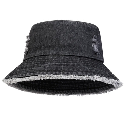 Unisex Solid Color Distressed Cowboy Bucket Hats
