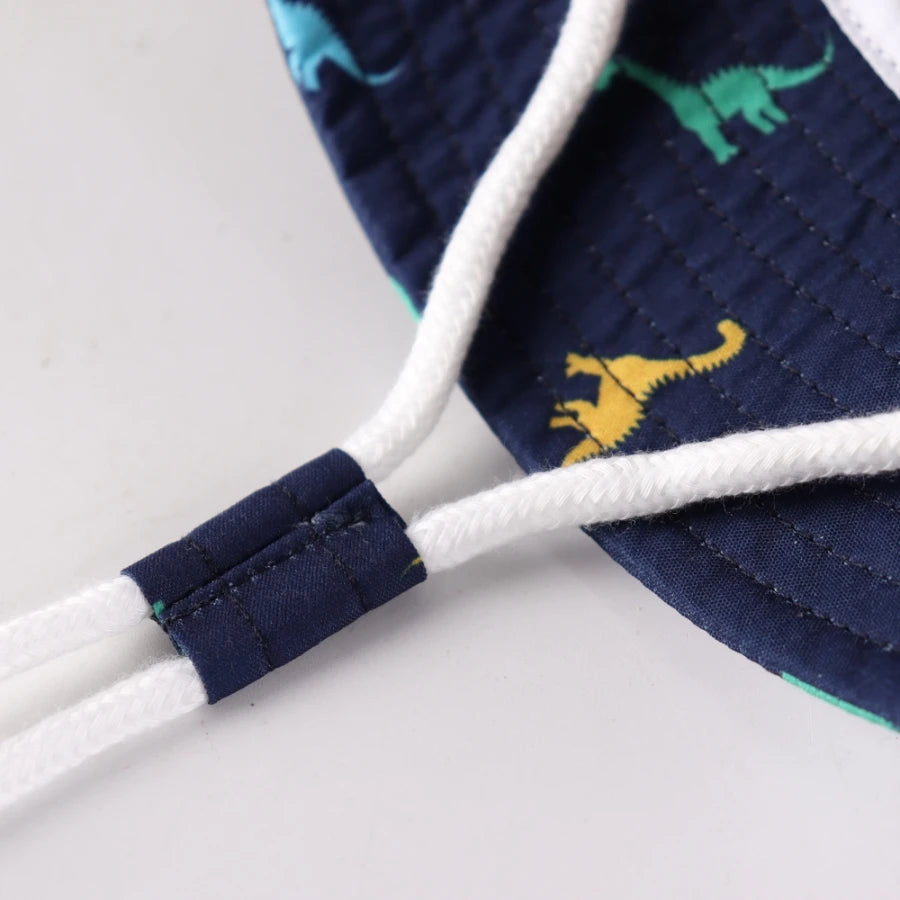 Dinosaur Wide Brim Summer Outdoor Hat Cotton Bucket Hat With Chin Strap