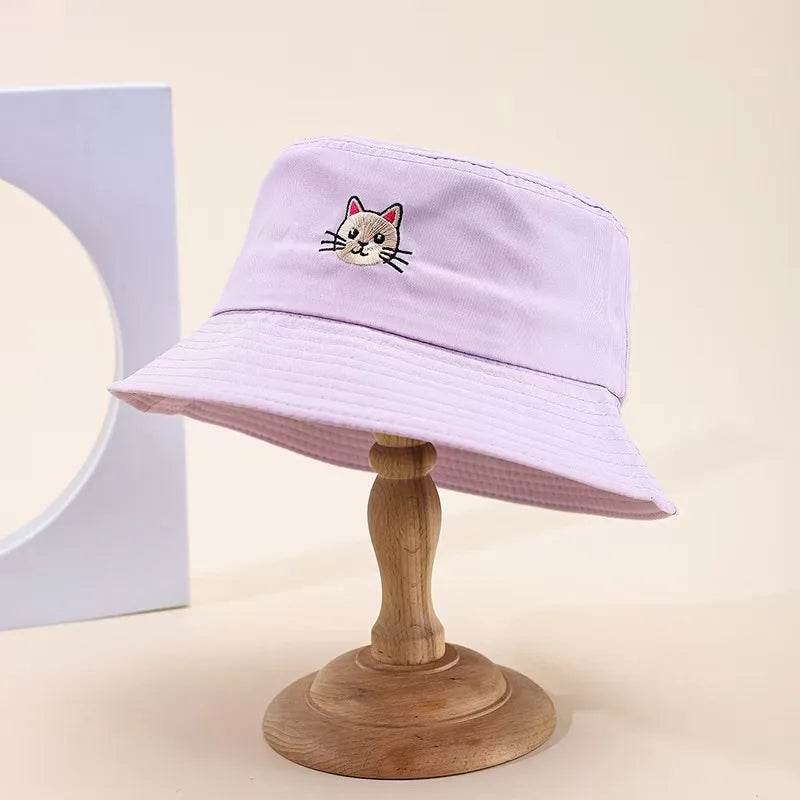 Women's Embroidered Kitten Bucket Hat