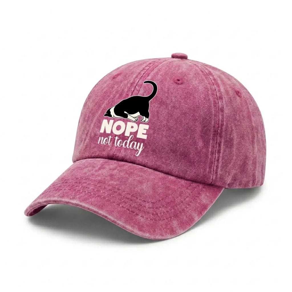 Nope Not Today Cat Graphic Vintage Washed Baseball Cap