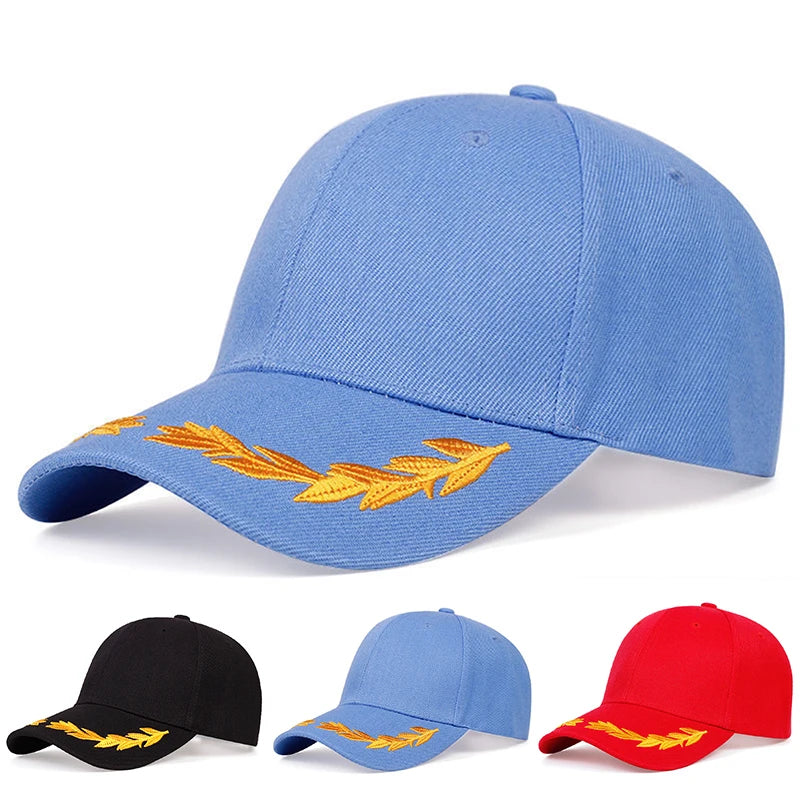 Unisex Wheat Ear Embroidery Baseball Caps Adjustable Casual Hats Spring Autumn