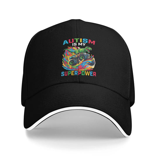 Autism Is My Superpower Dino T Rex Monster Sun Baseball Cap