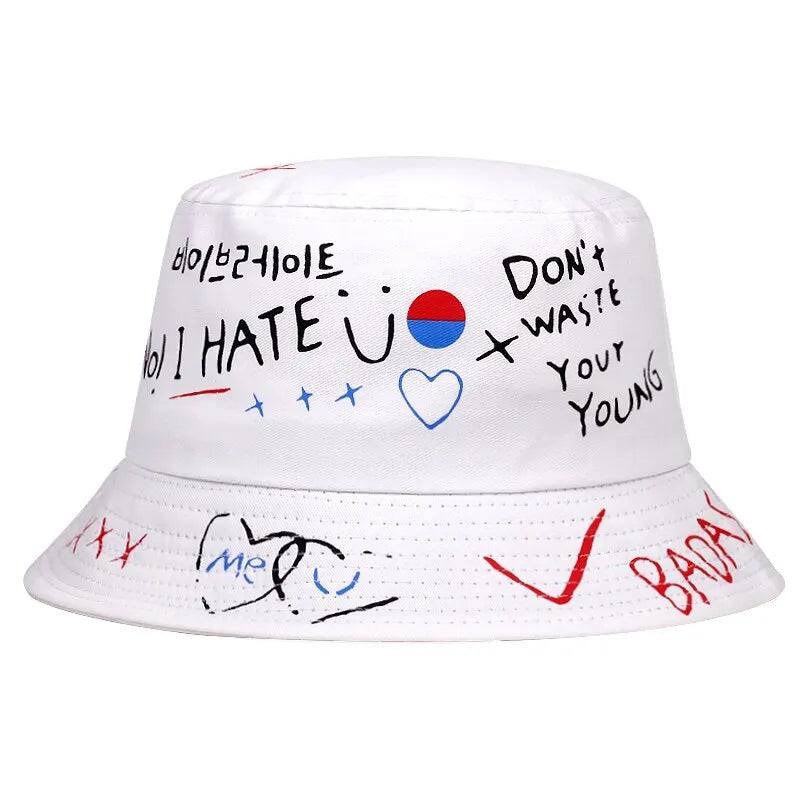 Unisex Letter Graffiti Printing Personality Bucket Hats Fishermen Caps