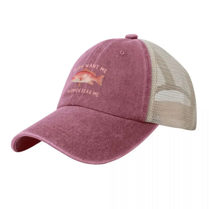 Fish Want Me Women Fear Me Cowboy Mesh Baseball Cap