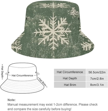 Vintage Fisherman Hat Green/White Snowflake Summer Bucket Hats