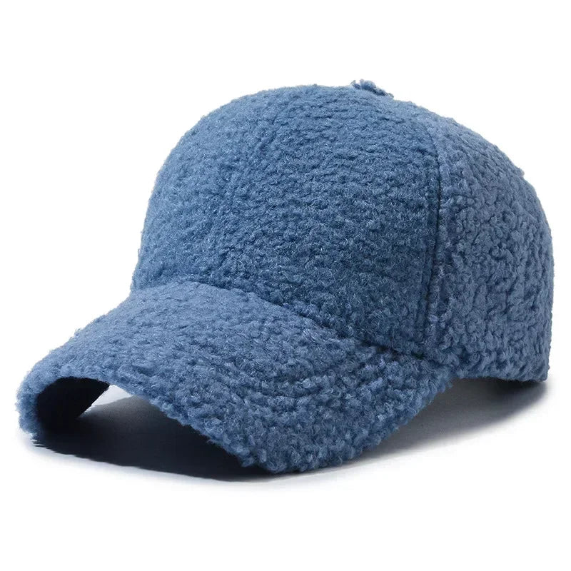 Big Head Solid Artificial Lamb Wool Baseball Cap Women Men