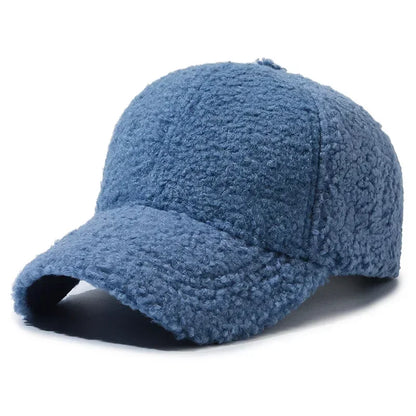 Big Head Solid Artificial Lamb Wool Baseball Cap Women Men