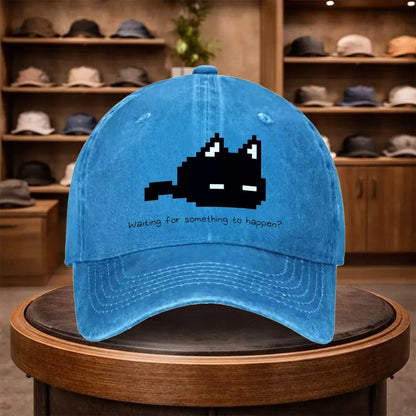 Black And White Pixel Cat Baseball Cap