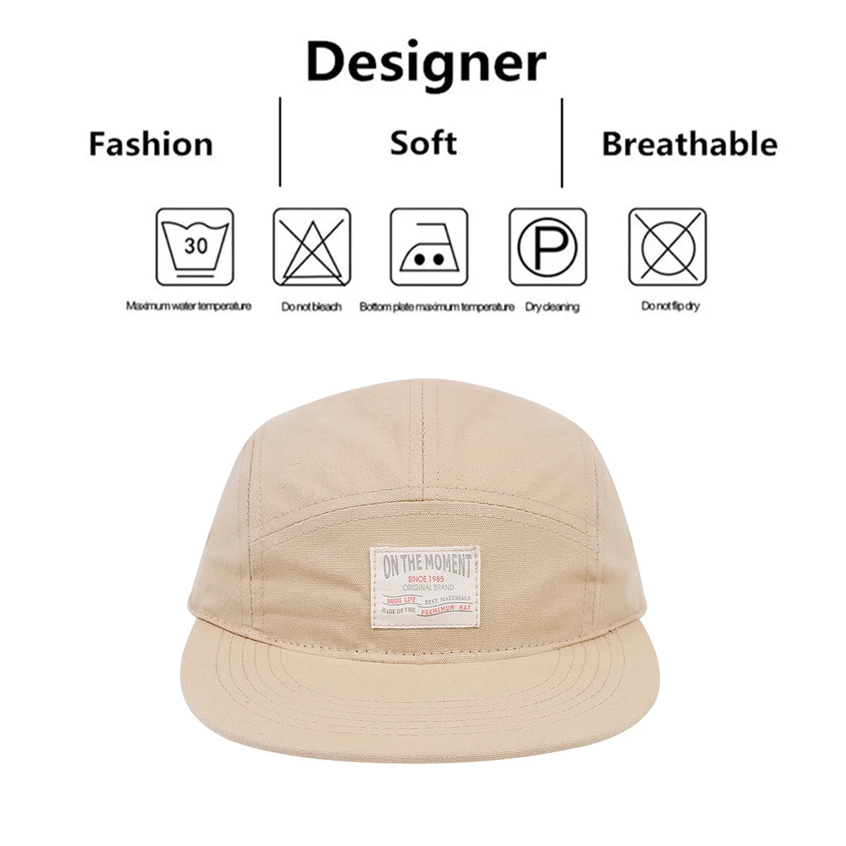 New ON THE MOMENT Cotton 5 Panel Baseball Cap Snapback Caps