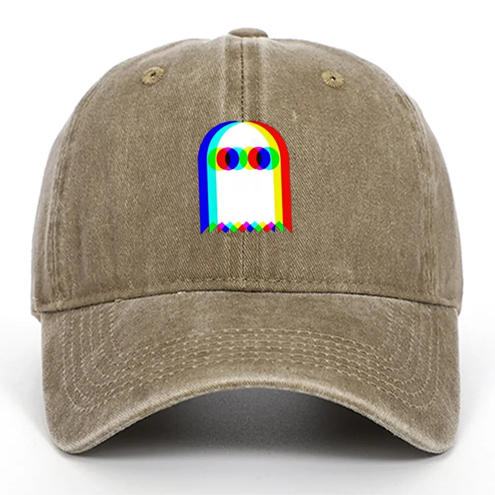 Retro Rainbow Ghost Print Washed Baseball Cap