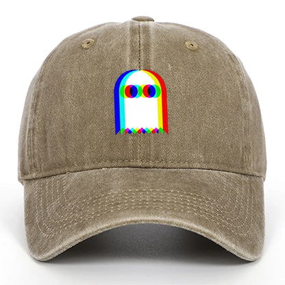 Retro Rainbow Ghost Print Washed Baseball Cap