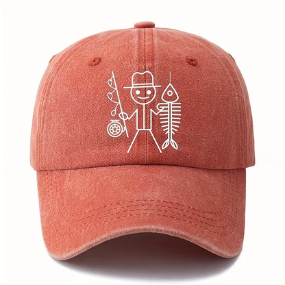 Printed Cartoon Man Fishing Baseball Cap