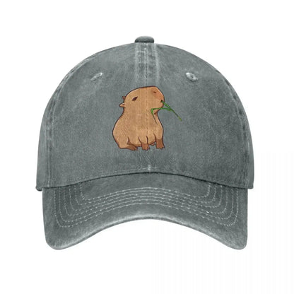 Vintage Capybara with A Leaf Eat Your Greens Baseball Caps